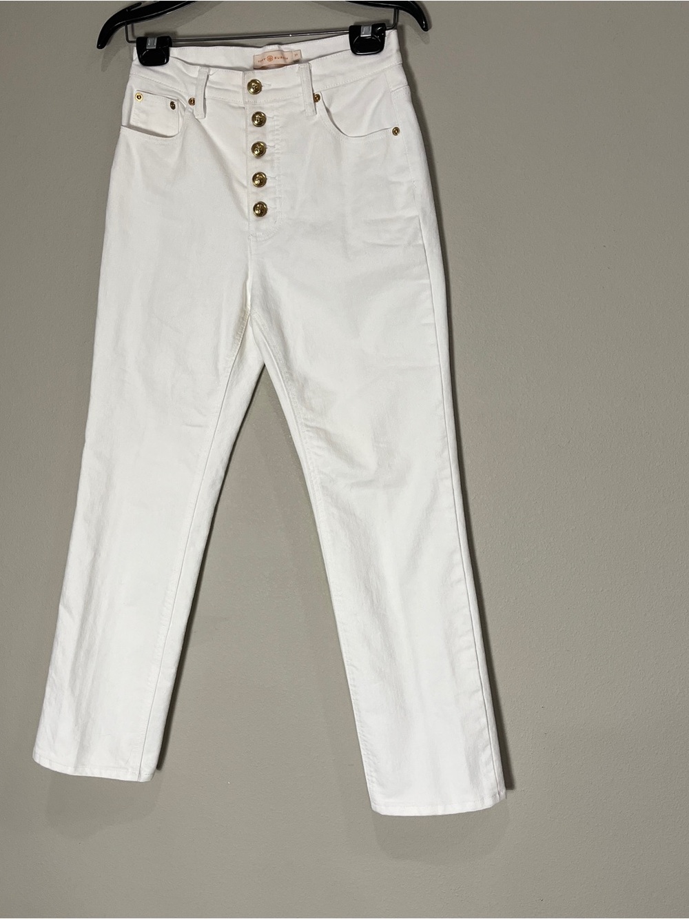 Tory Burch High-Waisted White gold Button-Fly Jeans 27 x 28 NEW